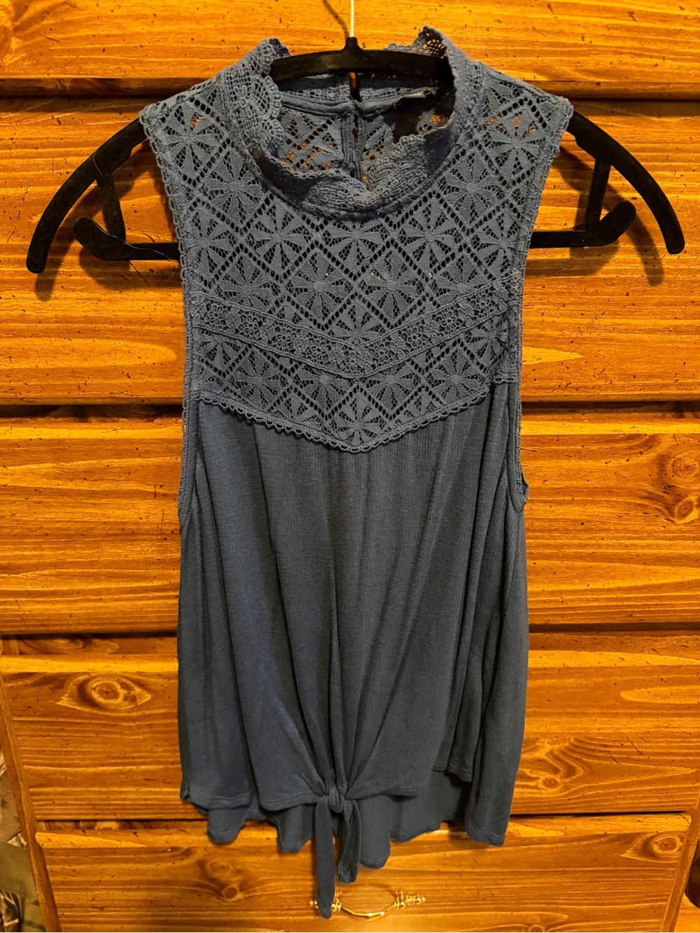 Aeropostale Blue Crochet Yoke Tie-Front Tank